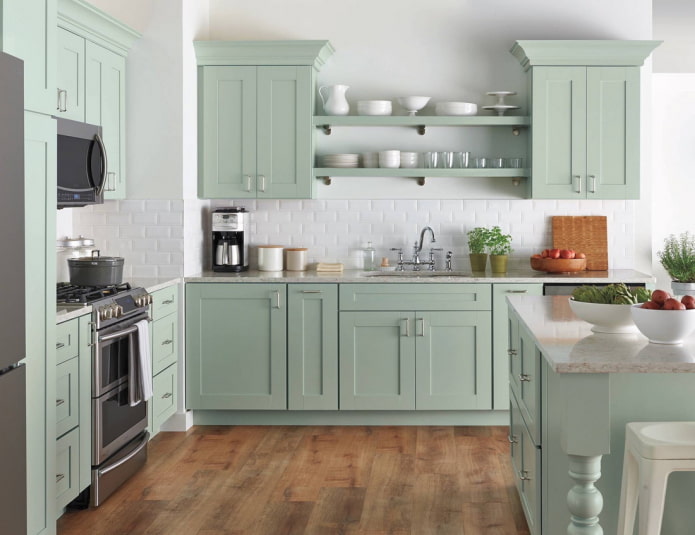 conjunto de cozinha menta em estilo clássico