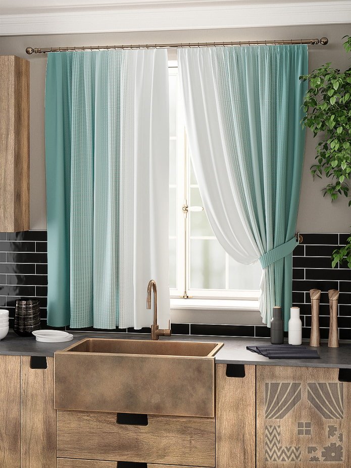 cortinas de cozinha em tons de menta