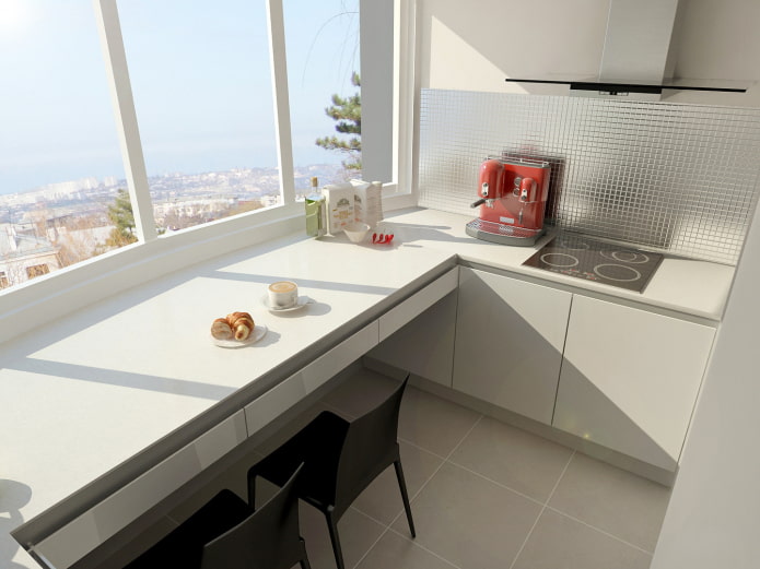 design de cozinha com área de jantar na varanda
