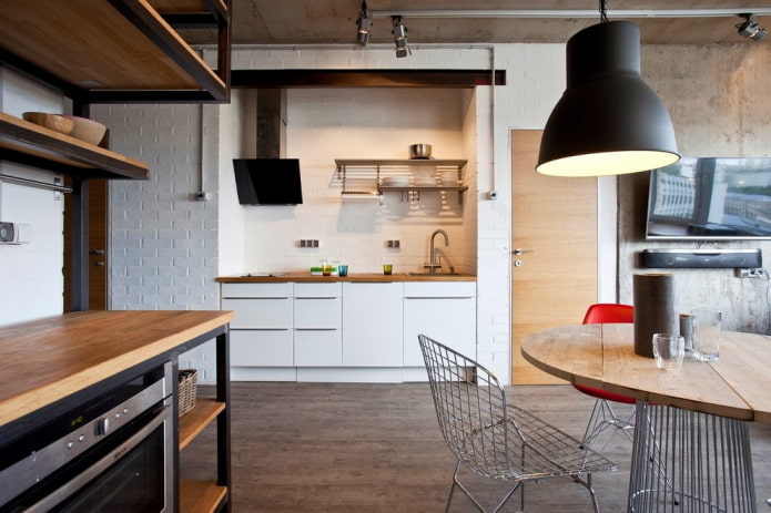 cozinha em um nicho no interior em estilo loft
