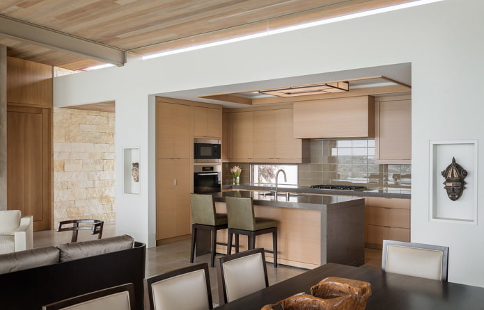 cozinha em um nicho no interior no estilo moderno