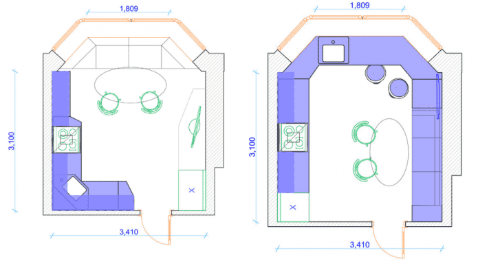 layout de cozinha com janela saliente