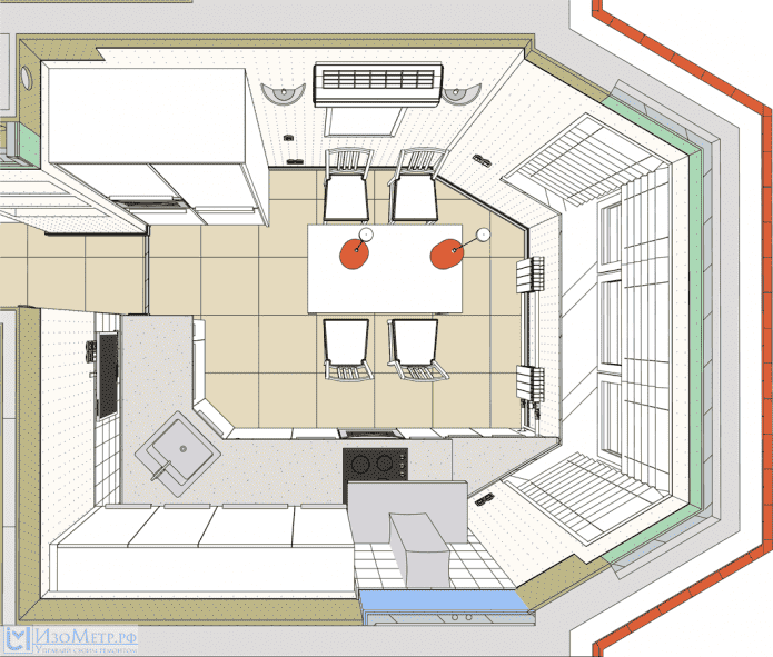 layout de cozinha com janela saliente