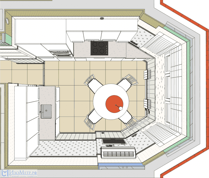 layout de cozinha com uma janela saliente