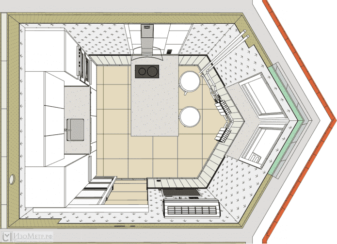 layout de cozinha com janela saliente triangular janela saliente