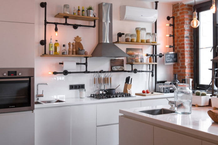 cozinha branca em estilo loft