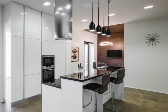 design de ilha no interior da cozinha