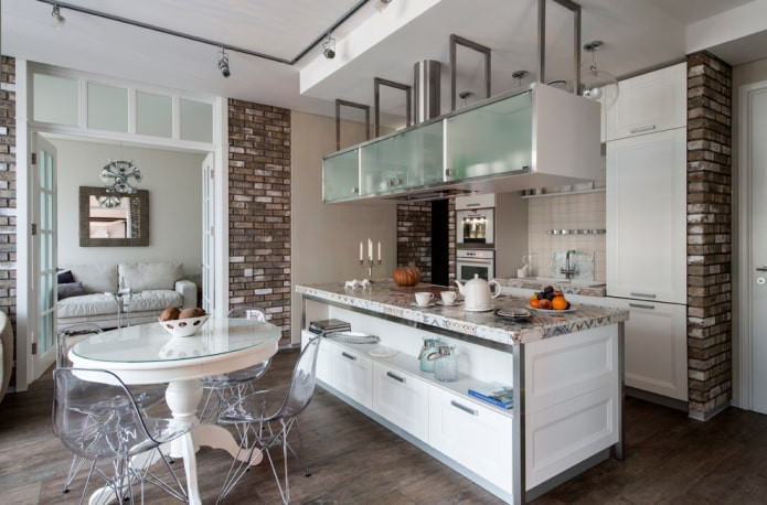ilha com sistema de armazenamento no interior da cozinha