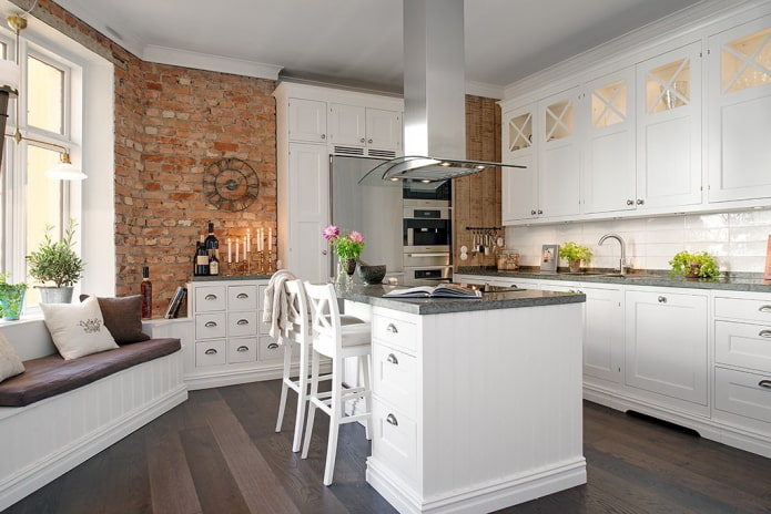 ilha no interior da cozinha em estilo escandinavo