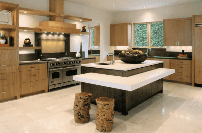 design de ilha no interior da cozinha