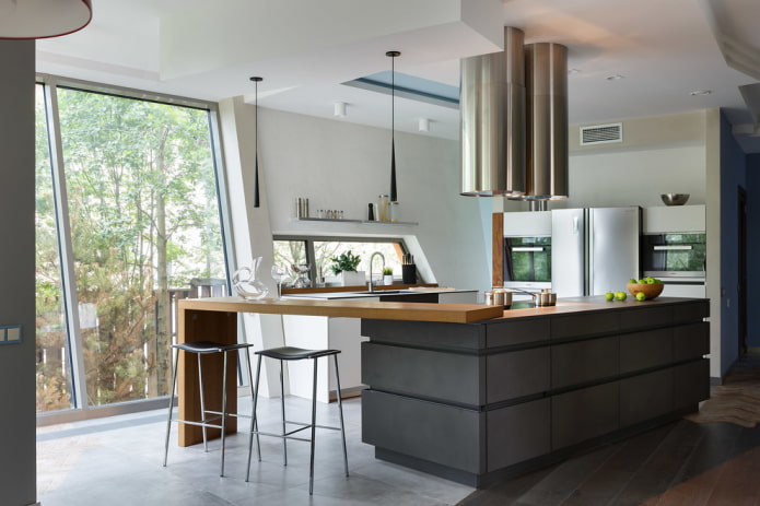ilha no interior da cozinha em estilo moderno