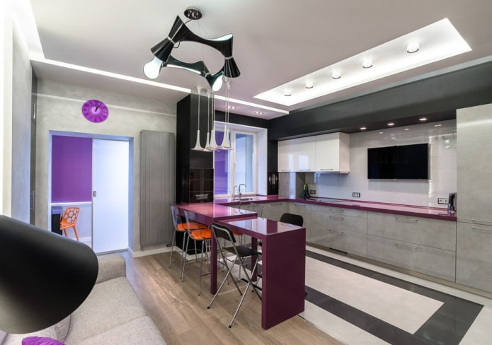 design de interiores de um estúdio de cozinha no estilo hi-tech