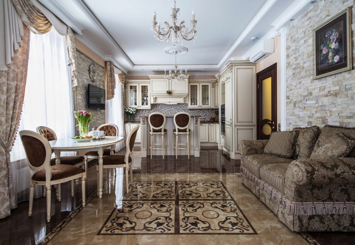 design de interiores de um estúdio de cozinha no estilo clássico