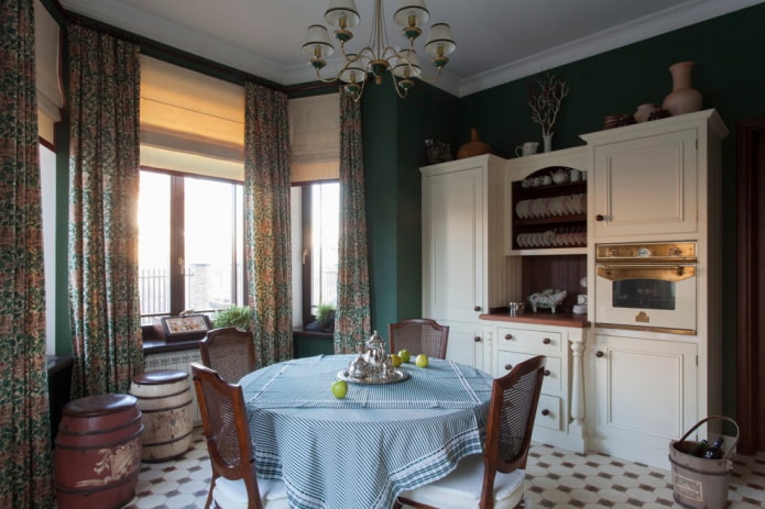 decoração têxtil da cozinha no estilo britânico
