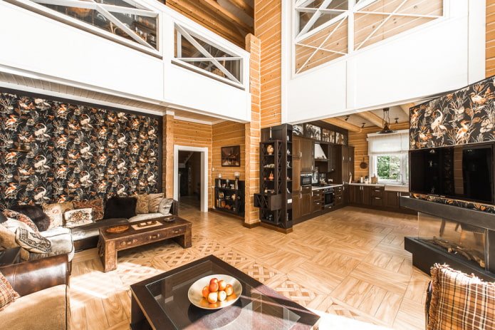 cozinha-sala de estar em estilo inglês