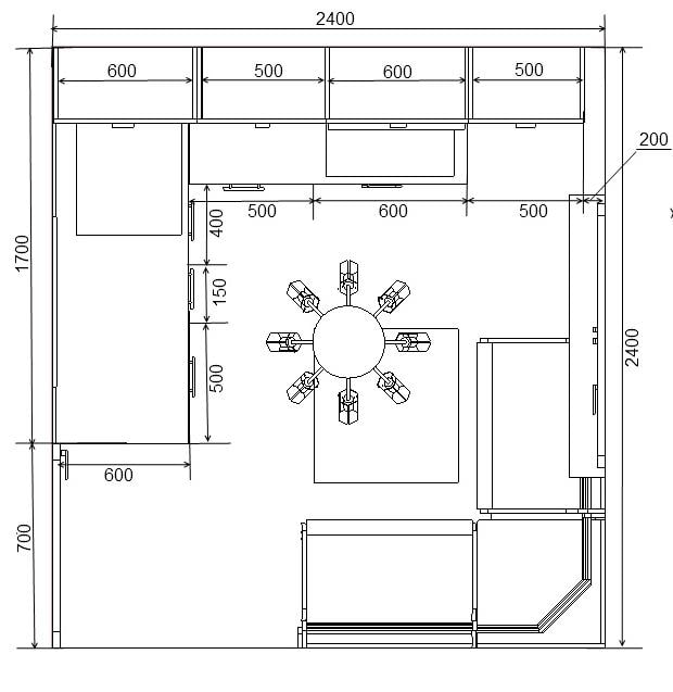planta de cozinha com sofá