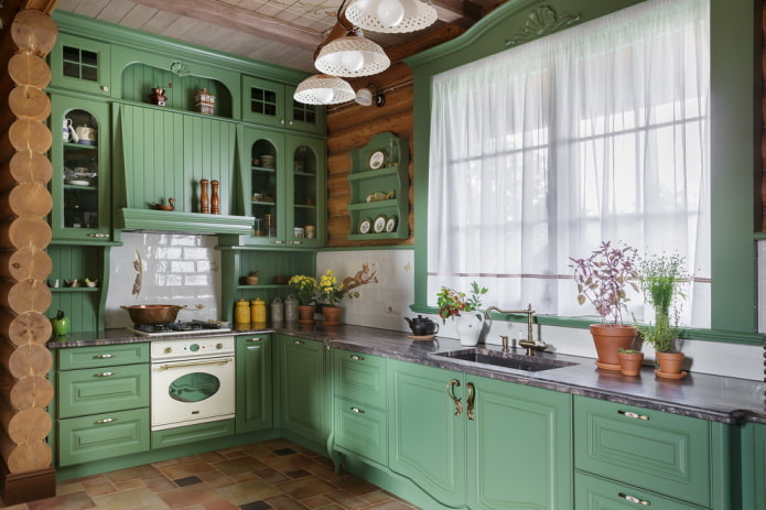 interior de cozinha em estilo campestre rústico