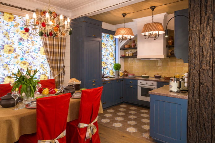 decoração e iluminação de cozinha em estilo rústico campestre