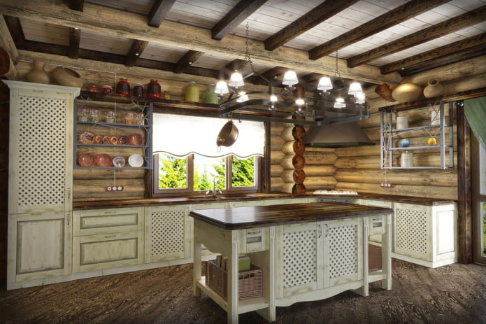 cozinha em estilo campestre no interior da casa