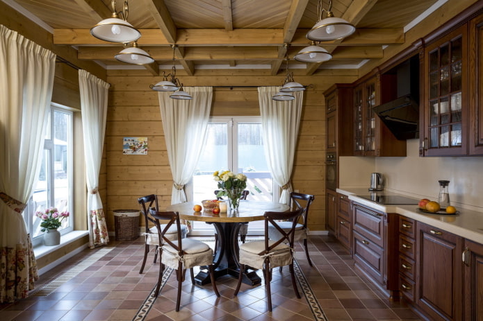 decoração e iluminação na cozinha em estilo campestre rústico