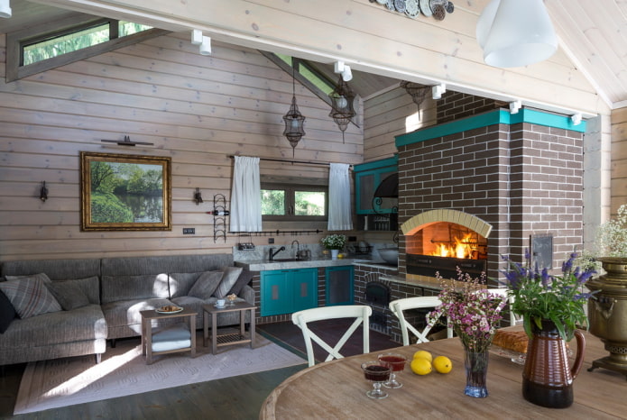 cozinha-sala de estar em estilo campestre