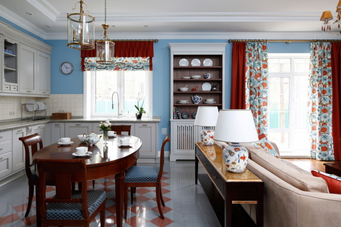 cozinha-sala de estar em estilo campestre