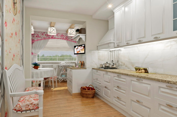 Estilo provençal no interior de uma cozinha branca