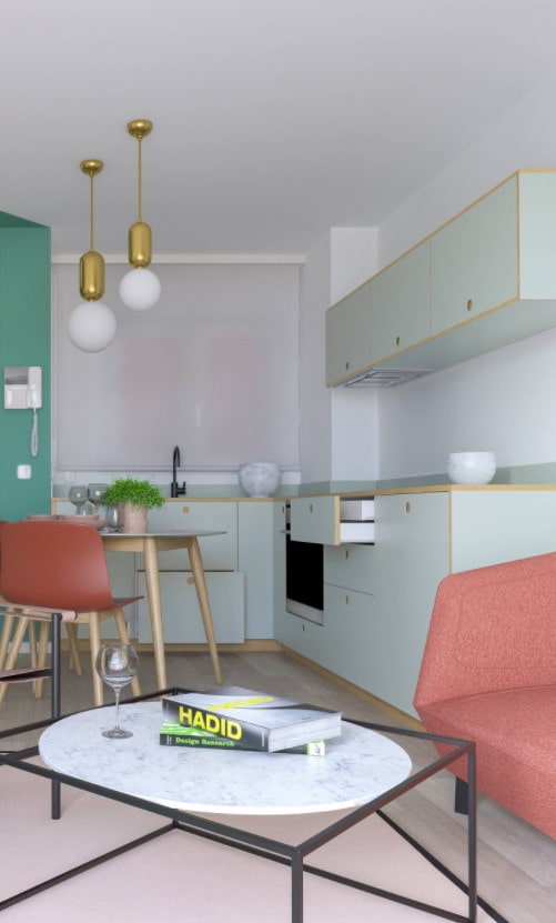 conjunto de cozinha em estilo retrô claro