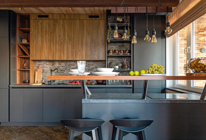 conjunto de cozinha com prateleiras abertas