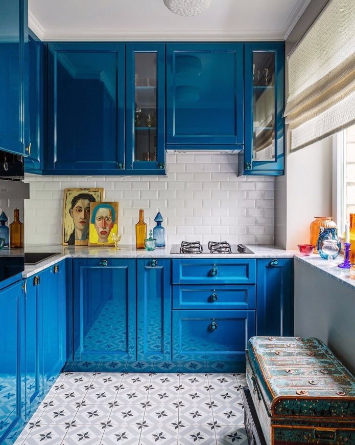 conjunto de cozinha azul