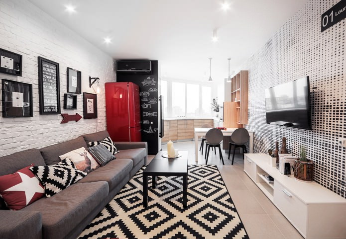 Cozinha com sala de estar em apartamento