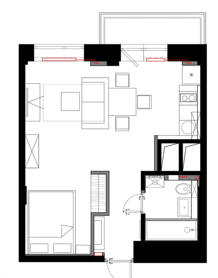 Layout de um estúdio de 33 m².