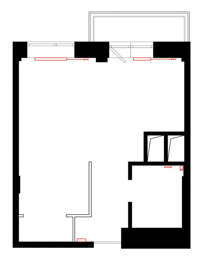 Planta de um estúdio de 33 m².