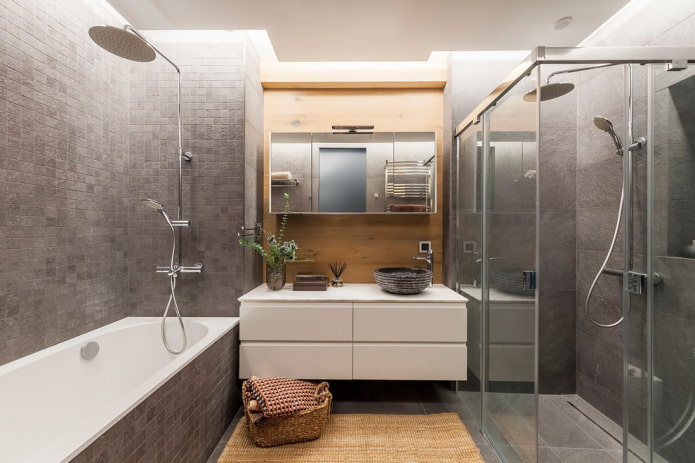 design de banheiro no interior de um apartamento de 70 metros quadrados
