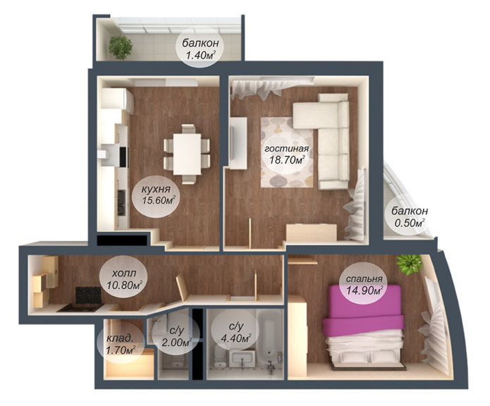 Layout de apartamento de 70 metros quadrados