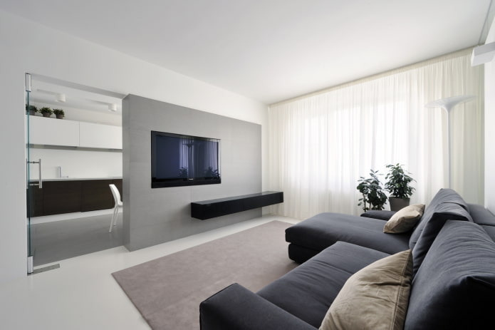 design de sala de estar no interior de um apartamento de 70 metros quadrados