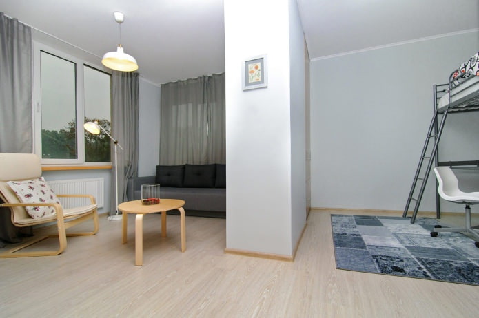 Apartamento de um cômodo de 44 m² com quarto de bebê