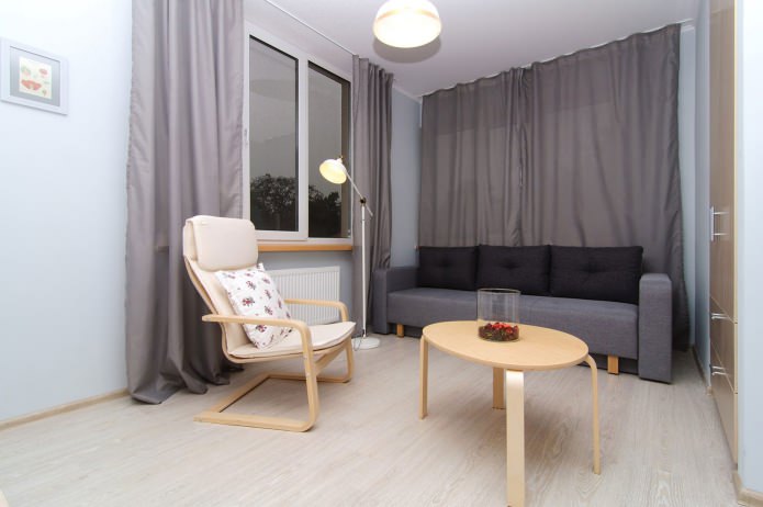 sala de estar em um apartamento de um cômodo de 44 m².