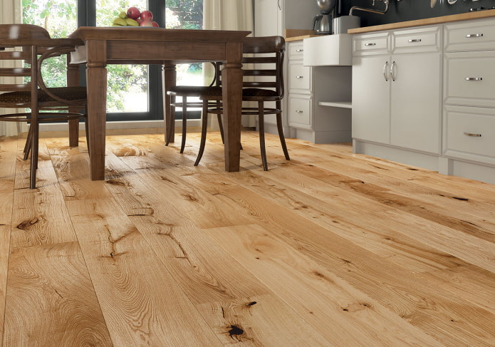 placa de parquet natural na cozinha