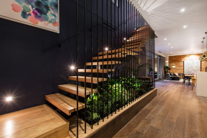 escada no interior da casa em estilo loft