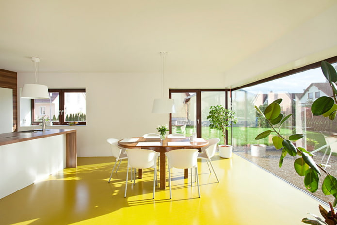 amarelo linóleo no interior da cozinha