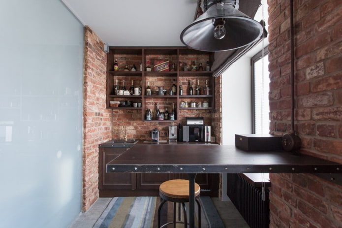 design de cozinha em um Khrushchevka no estilo loft