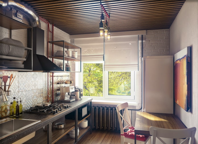 projeto de cozinha em Khrushchevka no estilo loft