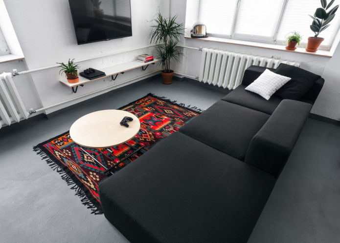 interior de sala de estar em estilo loft branco e cinza