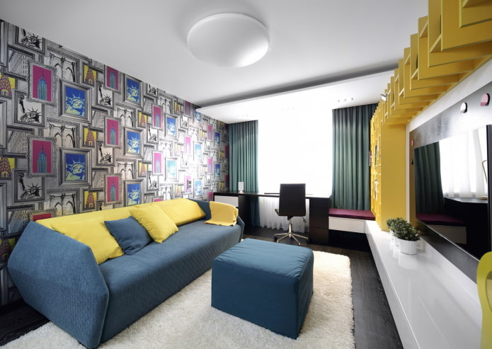 teto tenso com lustre no interior