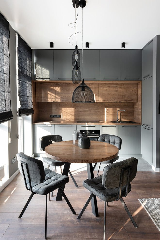 lustre no interior da cozinha em estilo moderno