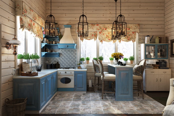 lustre no interior da cozinha em estilo provençal estilo