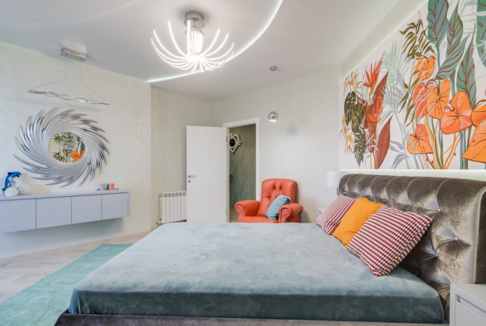lustre no teto do quarto em estilo moderno