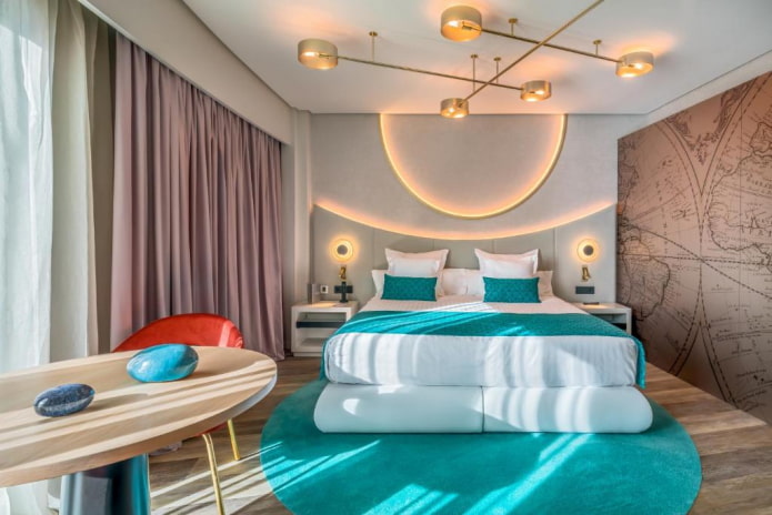lustre no teto do quarto em estilo moderno