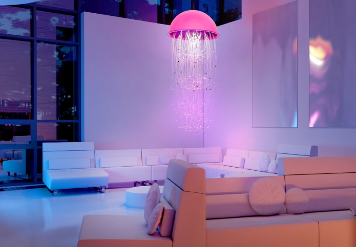 lustres no teto no design da sala de estar